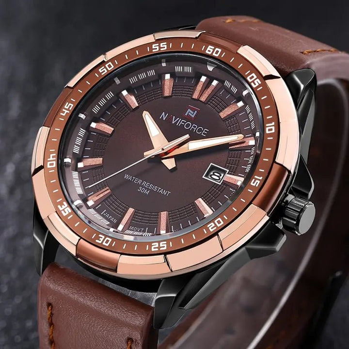Naviforce- NF9056 Men Leather Band Quartz