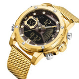 NAVIFORCE- NF9172 Watch For Men Stainless Steel Dual Time Analog Digital Wrist Watch For Men Waterproof Clock Golden