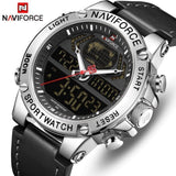 NAVIFORCE- PU Leather Dual Time Wrist Watch For Men Black | NF9164 | Silver-Black