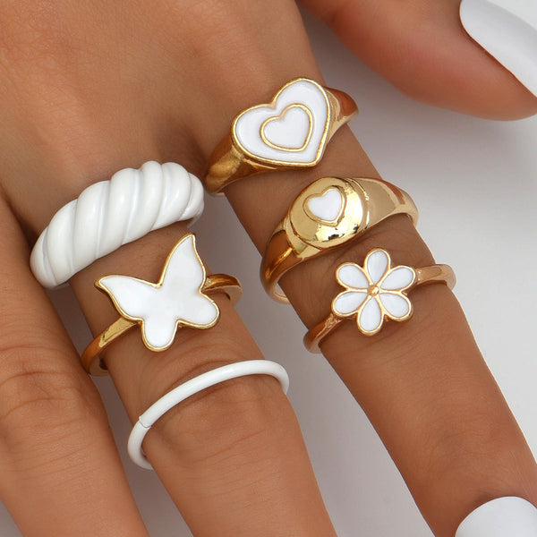 Floret - 6pcs Flower Detail Rings Set