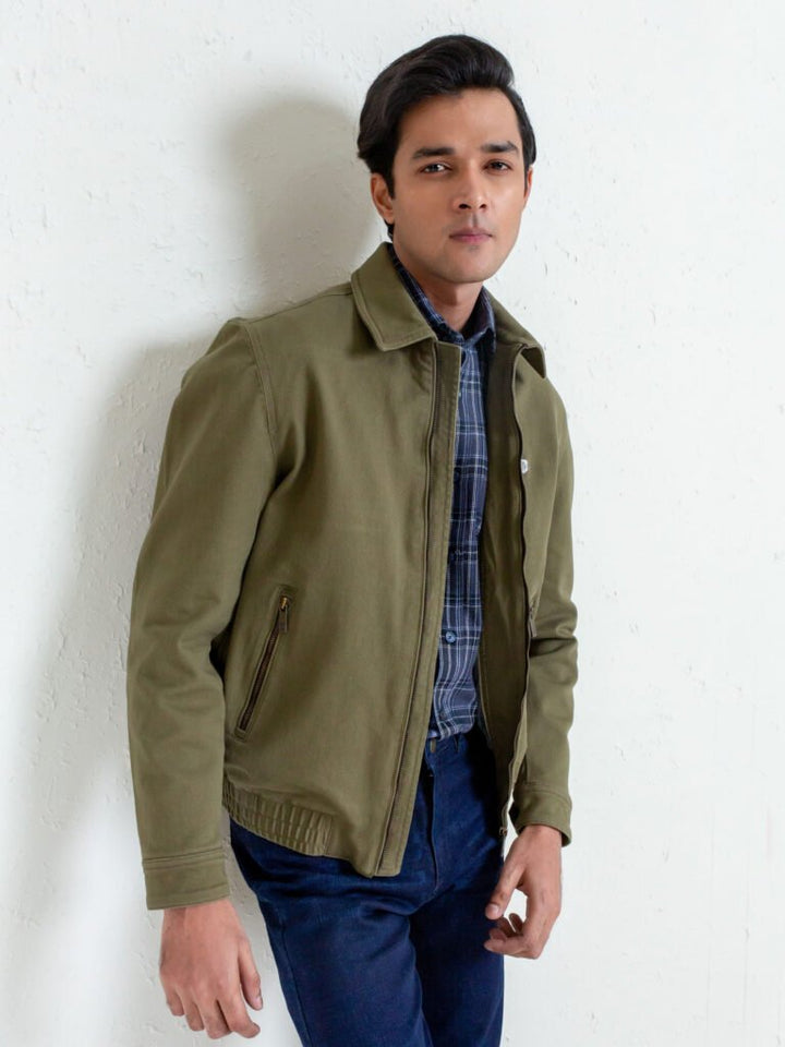 Brumano Olive Green Casual Collar Jacket