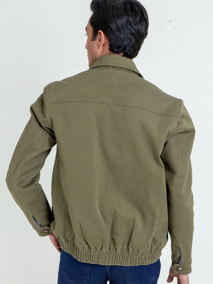 Brumano Olive Green Casual Collar Jacket