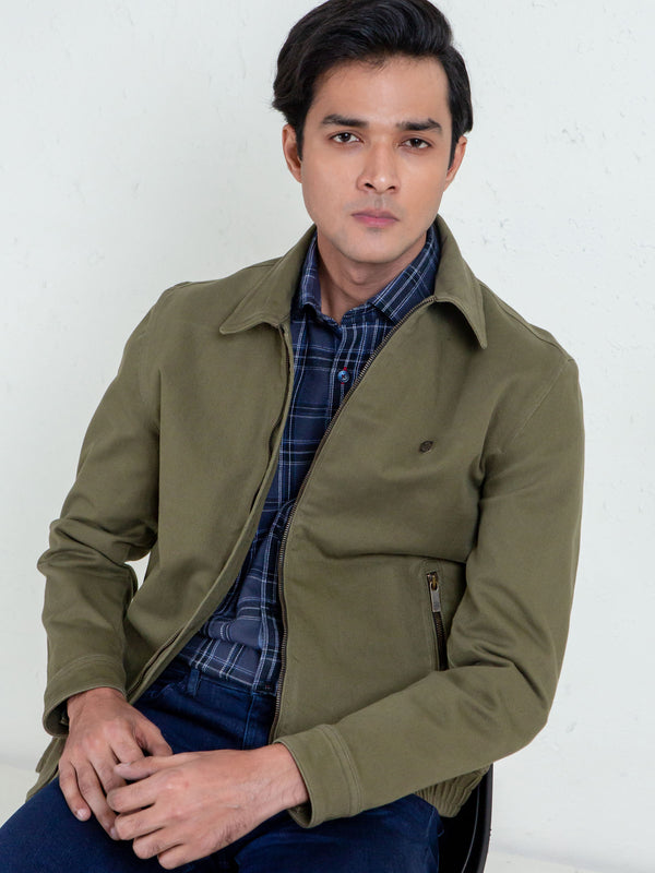 Brumano Olive Green Casual Collar Jacket