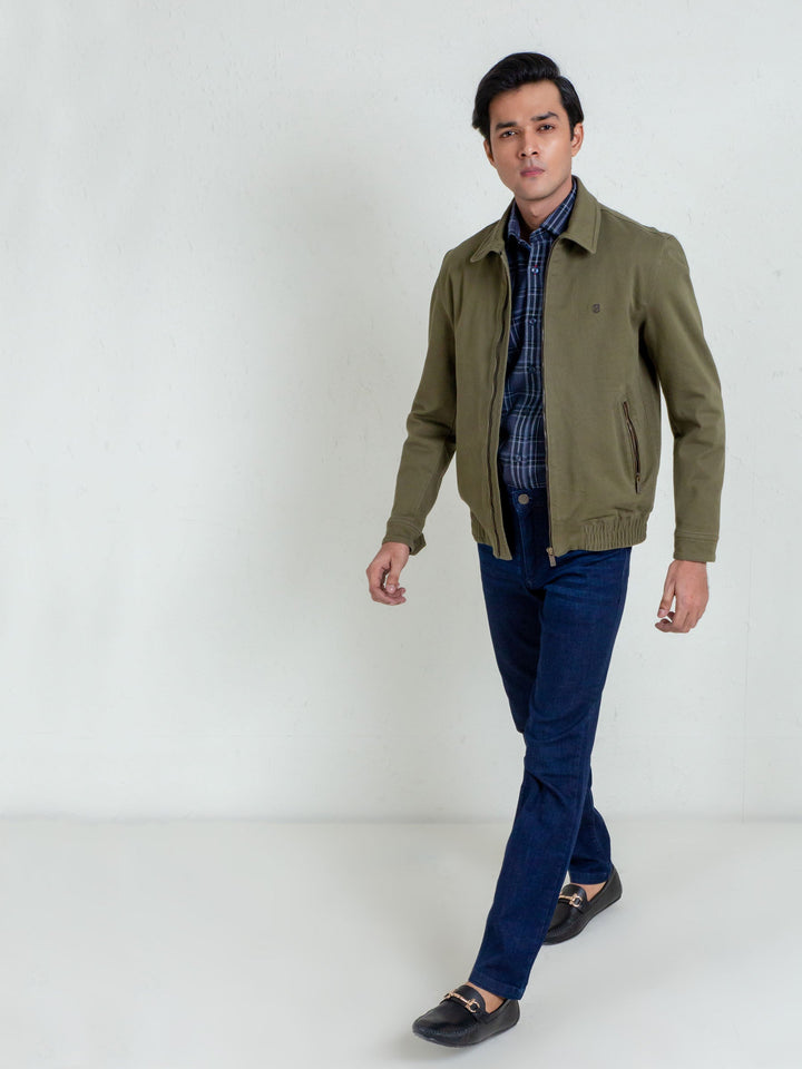 Brumano Olive Green Casual Collar Jacket