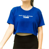 Flush Fashion - Women’s Yoga Crop Top Loose Fit Cotton Workout Short Sleeve Blue