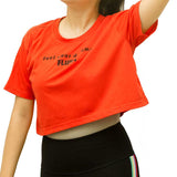 Flush Fashion - Women’s Yoga Crop Top Loose Fit Cotton Workout Short Sleeve Orange
