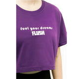 Flush Fashion - Women’s Yoga Crop Top Loose Fit Cotton Workout Short Sleeve Purple