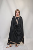 Bagallery Exclusive Woolen Shawl Jacquard Embroidered Boarder Black
