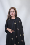Bagallery Exclusive Woolen Jacquard Embroidered Shawl Black