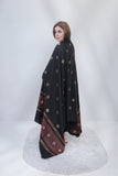 Bagallery Exclusive Woolen Jacquard Embroidered Shawl Black