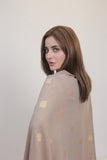 Bagallery Exclusive Woolen Jacquard Embroidered Shawl Fawn