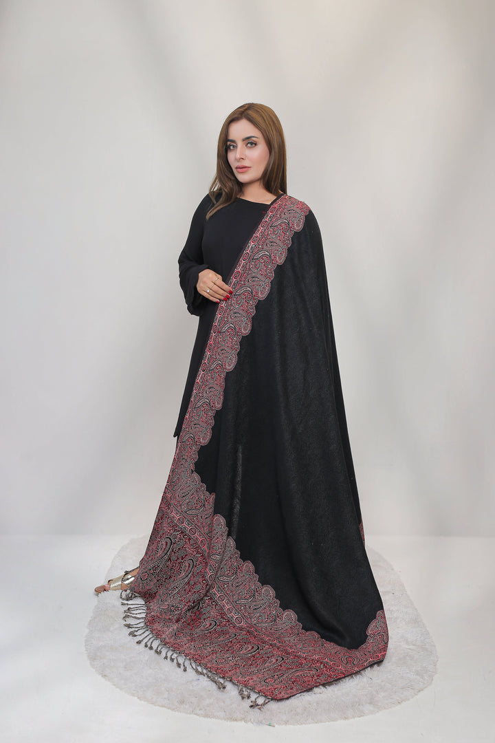 Bagallery Exclusive Jamawar Shawl Black