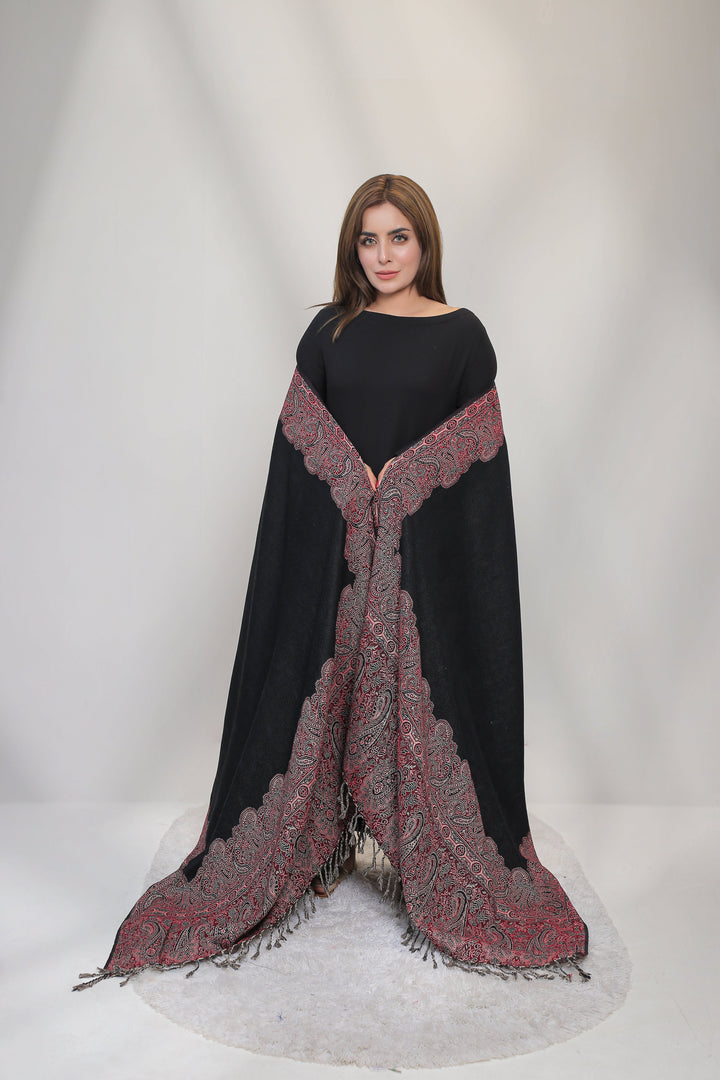 Bagallery Exclusive Jamawar Shawl Black