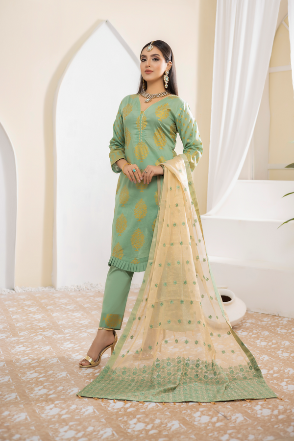 Pearla Lawn Gold Printed with Fancy Schiffli Dupatta PAR-002