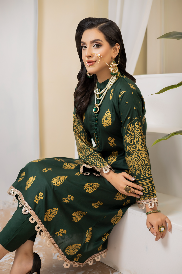 Pearla Lawn Gold Printed with Fancy Schiffli Dupatta PAR-005