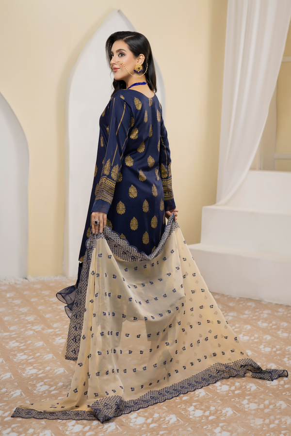 Pearla Lawn Gold Printed with Fancy Schiffli Dupatta PAR-006