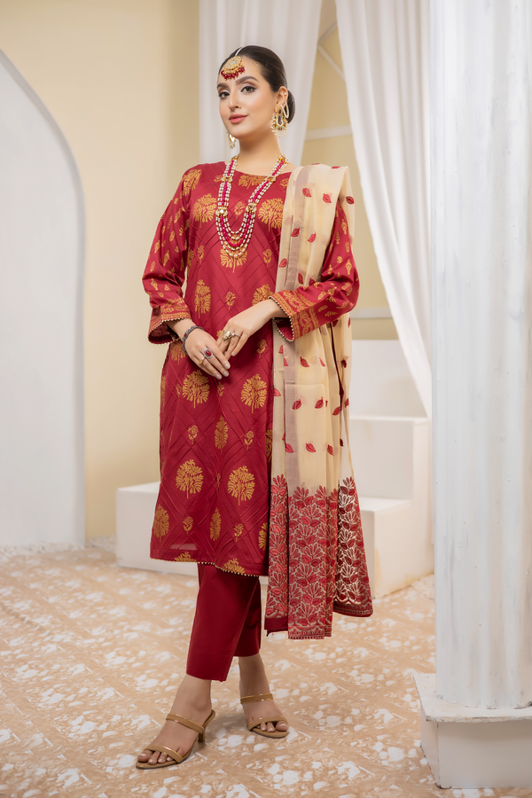 Pearla Lawn Gold Printed with Fancy Schiffli Dupatta PAR-009