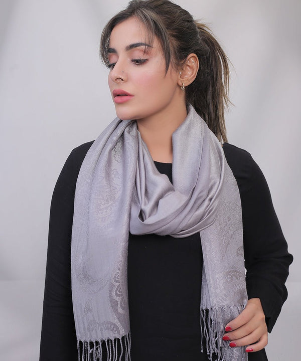 Bagallery Exclusive 3D Printed Viscose Winter Stole Gray