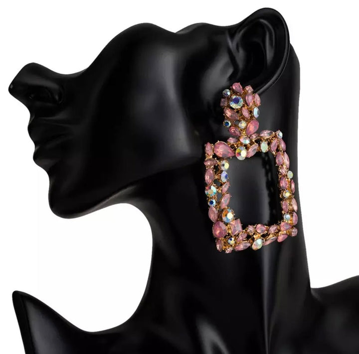 Pink Panda- Statement crystal Earrings