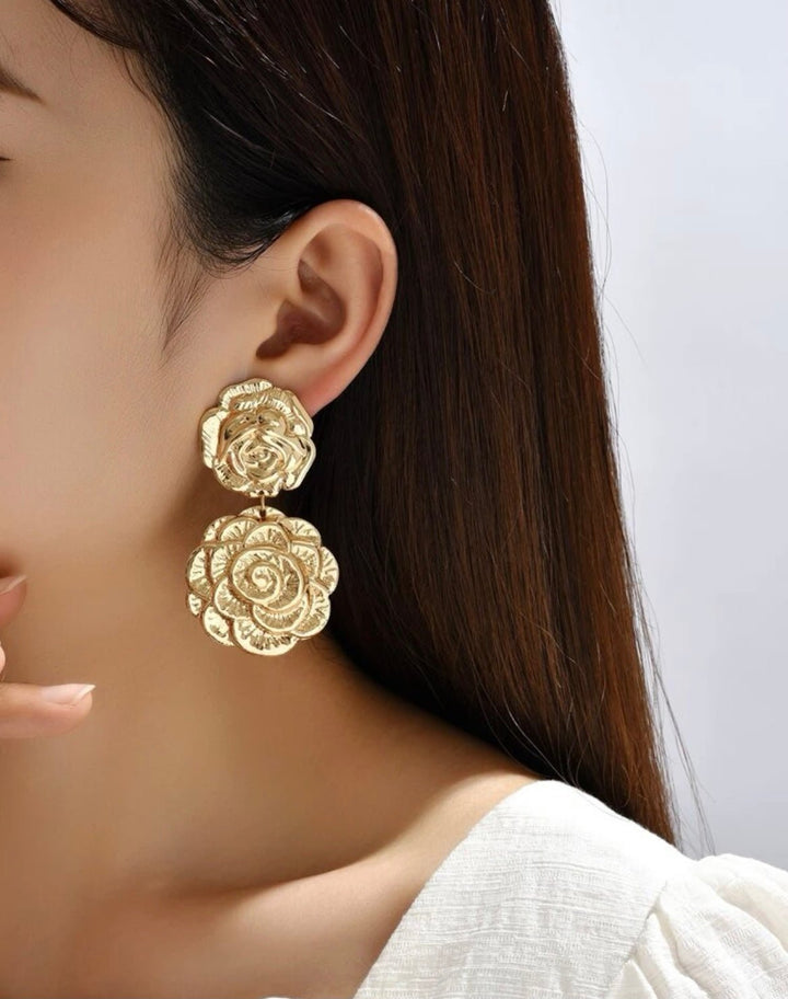 Pink Panda- Golden Flower drop earrings