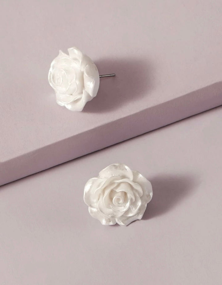 Pink Panda- White Rose Studs