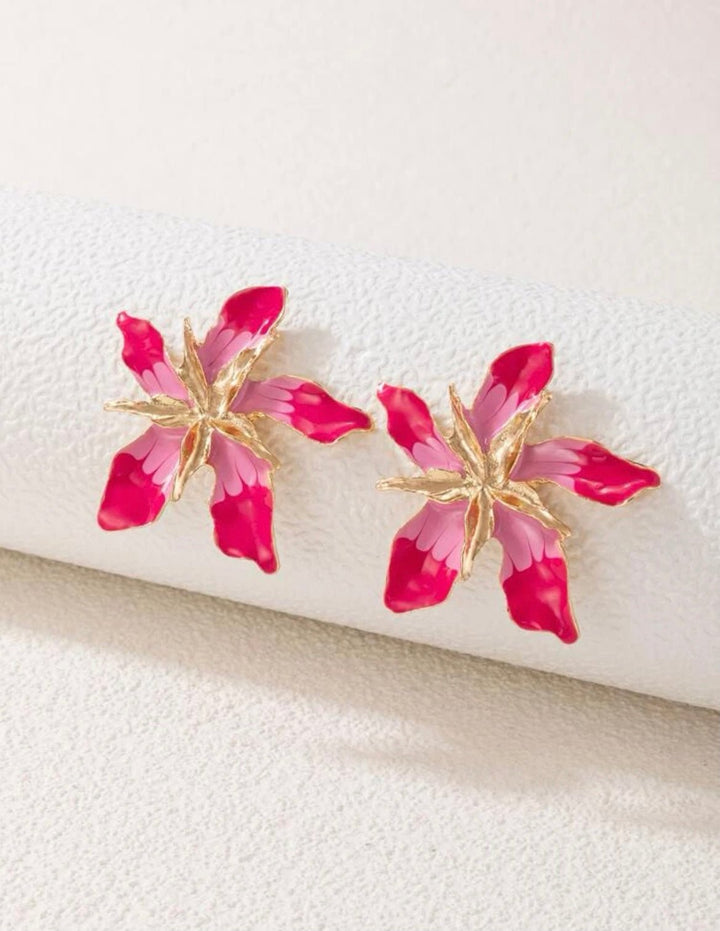 Pink Panda- Pink Flower Studs