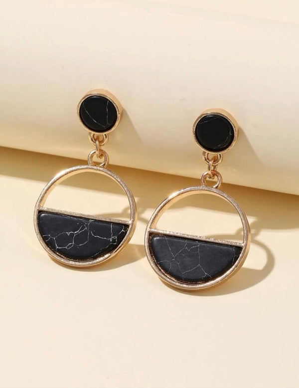 Pink Panda- black marble drop earrings