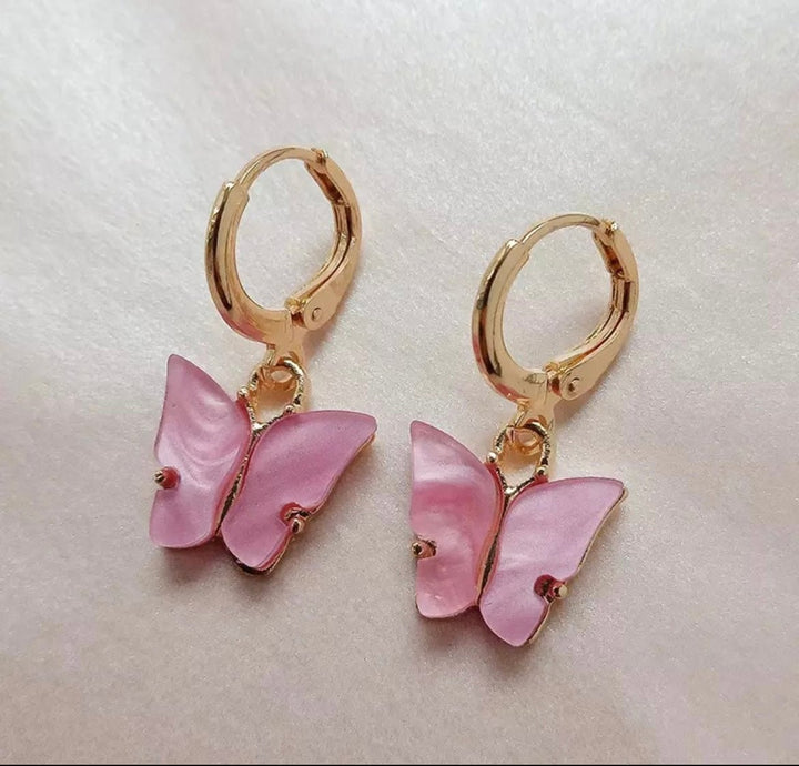 Pink Panda- Pink Butterfly Dangles