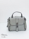 Chattels by M Sierra Leather Handbag- Grey White