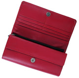 JILD - Women Round Stripe Leather Clutch Long Wallet - Red
