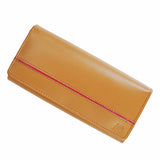 JILD - Women Round Stripe Leather Clutch Long Wallet - Camel