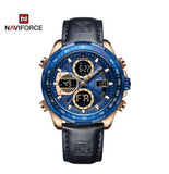 Naviforce- NF9197 Navy Blue PU Leather Dual Time Watch for Men - RoseGold & Navy Blue