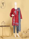 Roshnaay- Ruby Red Jacquard and Embroidered Unstitched 3 Piece Suit