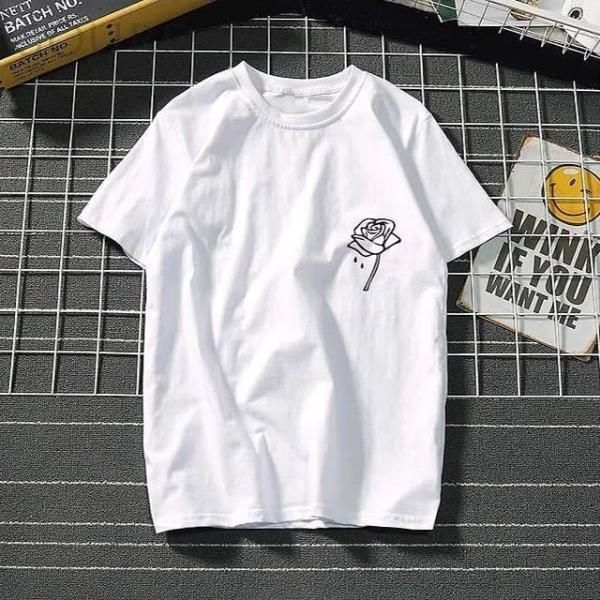 Emerce- Pocket Flower Printed Half Sleeves T Shirt White