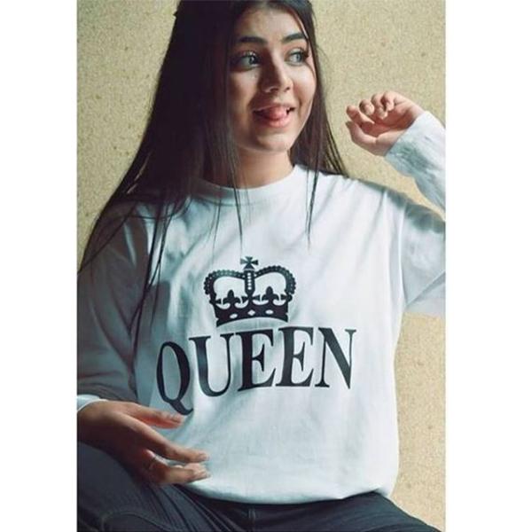 Emerce- QUEEN Printed Full Sleeves T Shirt White