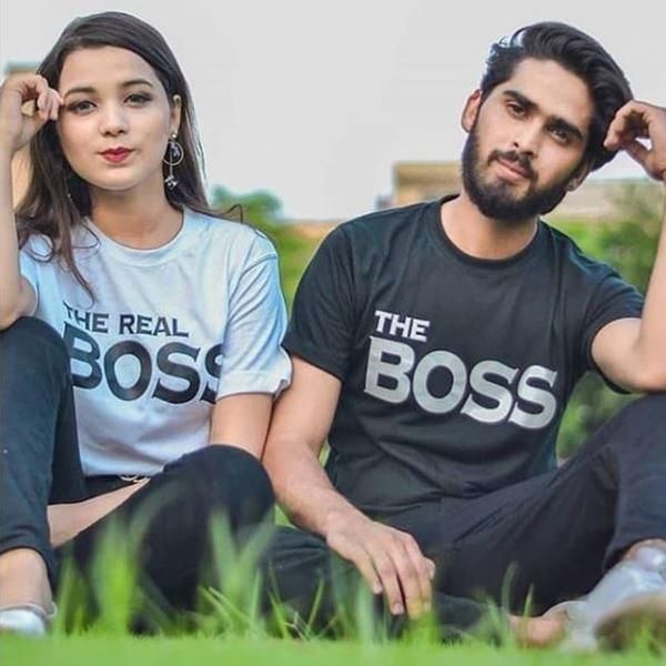 Emerce- Pack Of 2 The BOSS The Real BOSS Printed Half Sleeves T Shirt Black&White
