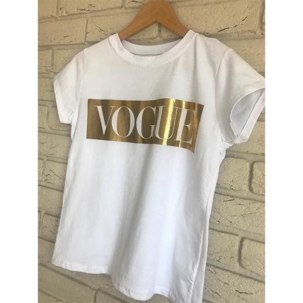 Emerce- VOGUE Golden Printed Half Sleeves T Shirt White