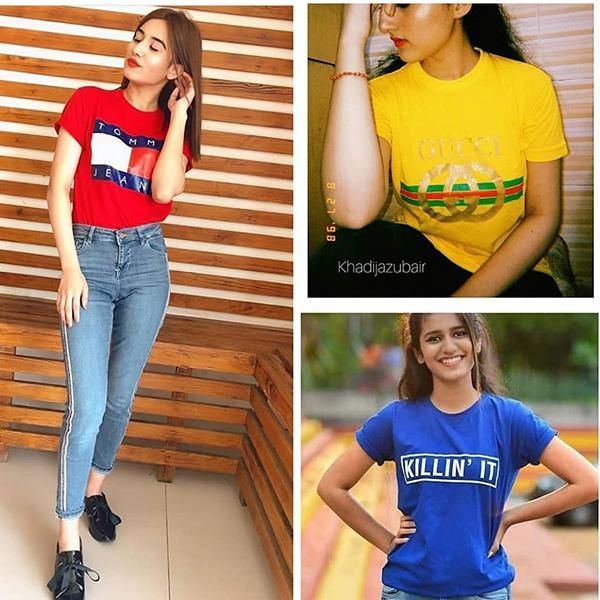 Emerce- Pack Of 3 Tommy+Killin it+Gucci Printed Half Sleeves T Shirt Red,Yellow&Blue