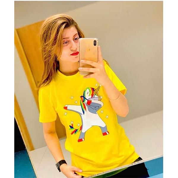 Emerce- Cartoon Printed Half Sleeves T Shirt Yellow