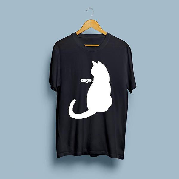 Emerce- Cat Nope Printed Half Sleeves T Shirt Black