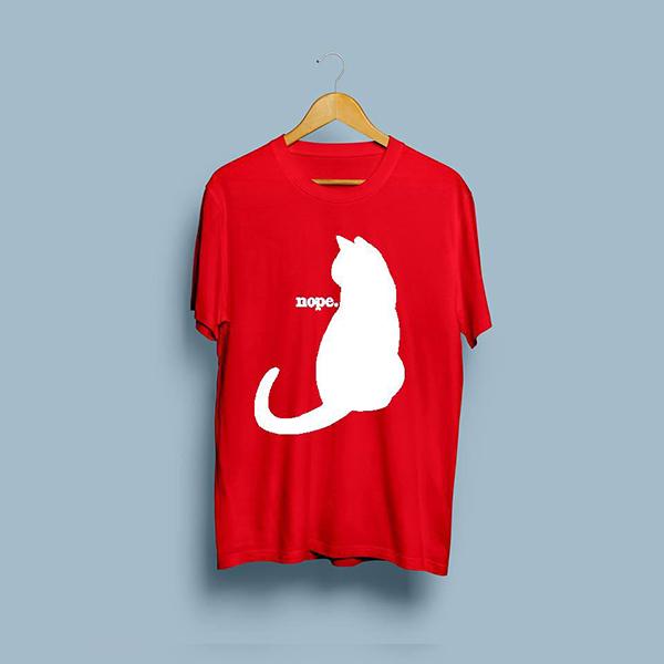 Emerce- Cat Nope Printed Half Sleeves T Shirt Red