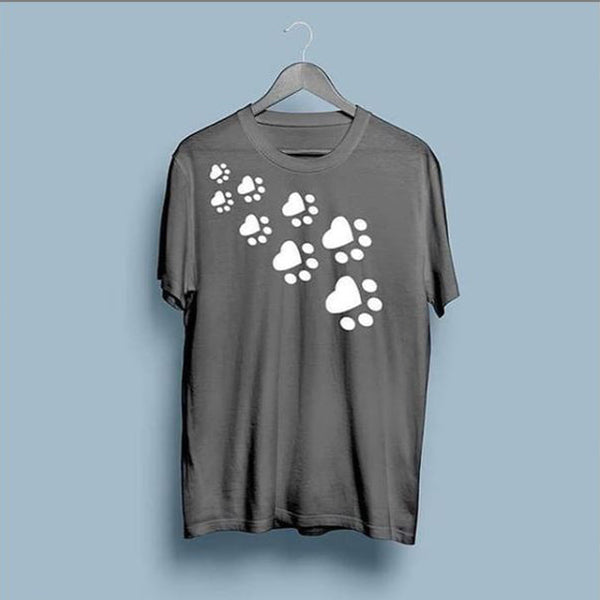 Emerce- Cat Paw Printed Half Sleeves T-Shirt - Charcoal