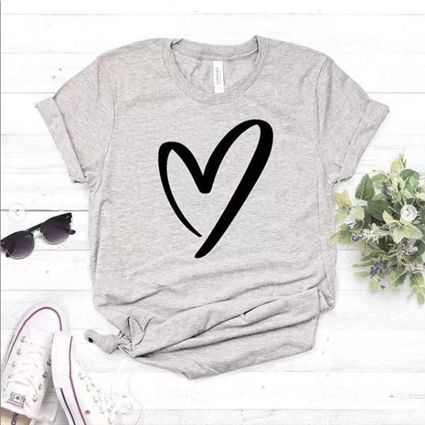 Emerce- Centre Heart Printed T-Shirt - Grey