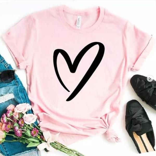 Emerce- Centre Heart Printed T-Shirt - Pink
