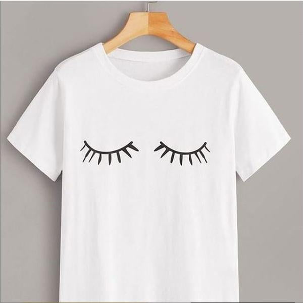 Emerce- Eye Lashes Printed Half Sleeves T Shirt White