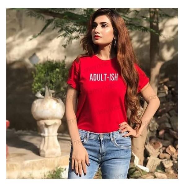 Emerce- ADULT-ISH Printed Half Sleeves T-Shirt - Red (S,M,L,XL)