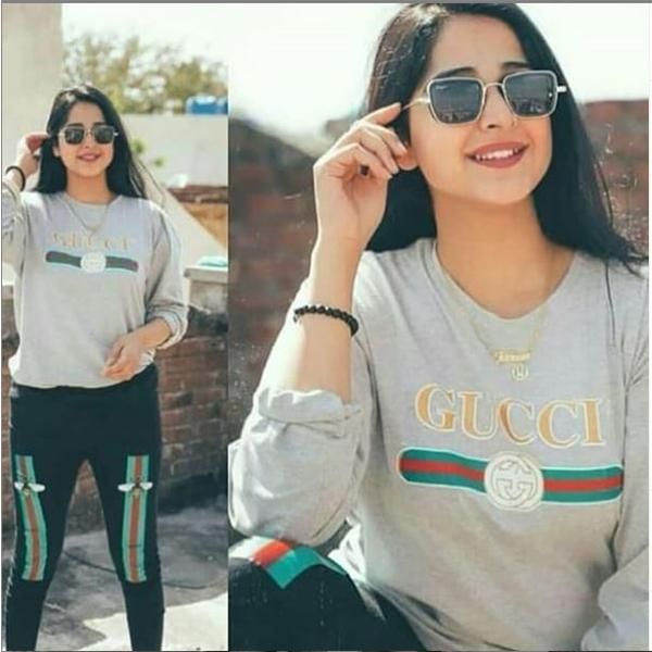 Emerce- GUCCI Printed Full Sleeves T Shirt Grey