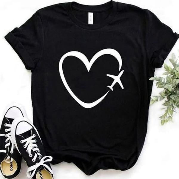 Emerce- HeartPlane Printed Half Sleeves T Shirt Black