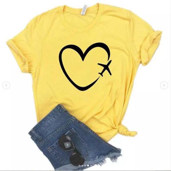 Emerce- HeartPlane Printed Half Sleeves T Shirt Yellow