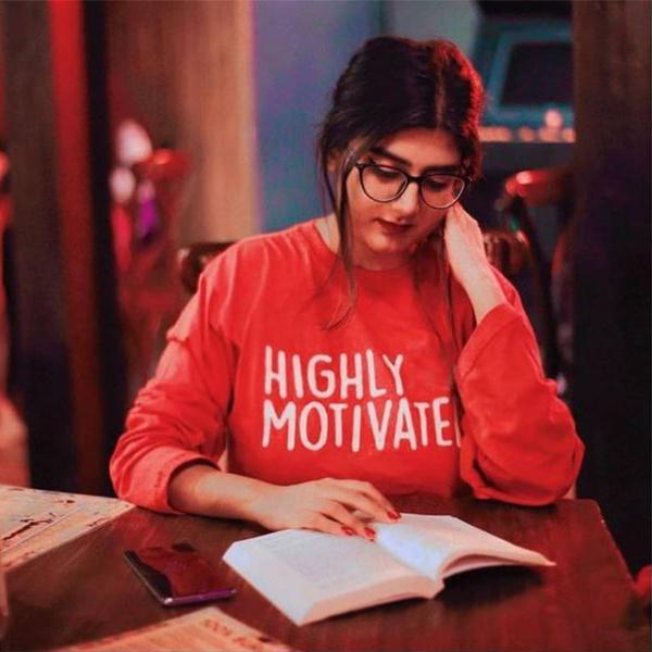 Emerce- HIGHLY MOTIVATED Printed Full Sleeves T Shirt Red